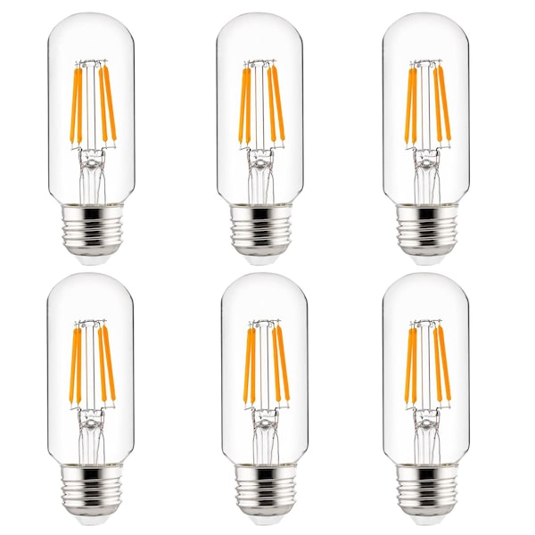 Sunlite LED Filament T12 3W 40W Equiv 350 Lumen 100 mm E26 Base Dimmable Tubular Light Bulbs, 2700K, 6PK 40140-NS - main